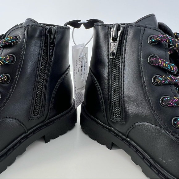 Old Navy Faux-Leather Side-Zip Black Boots Toddler Girls XS Black Sparkle Laces - Picture 4 of 13